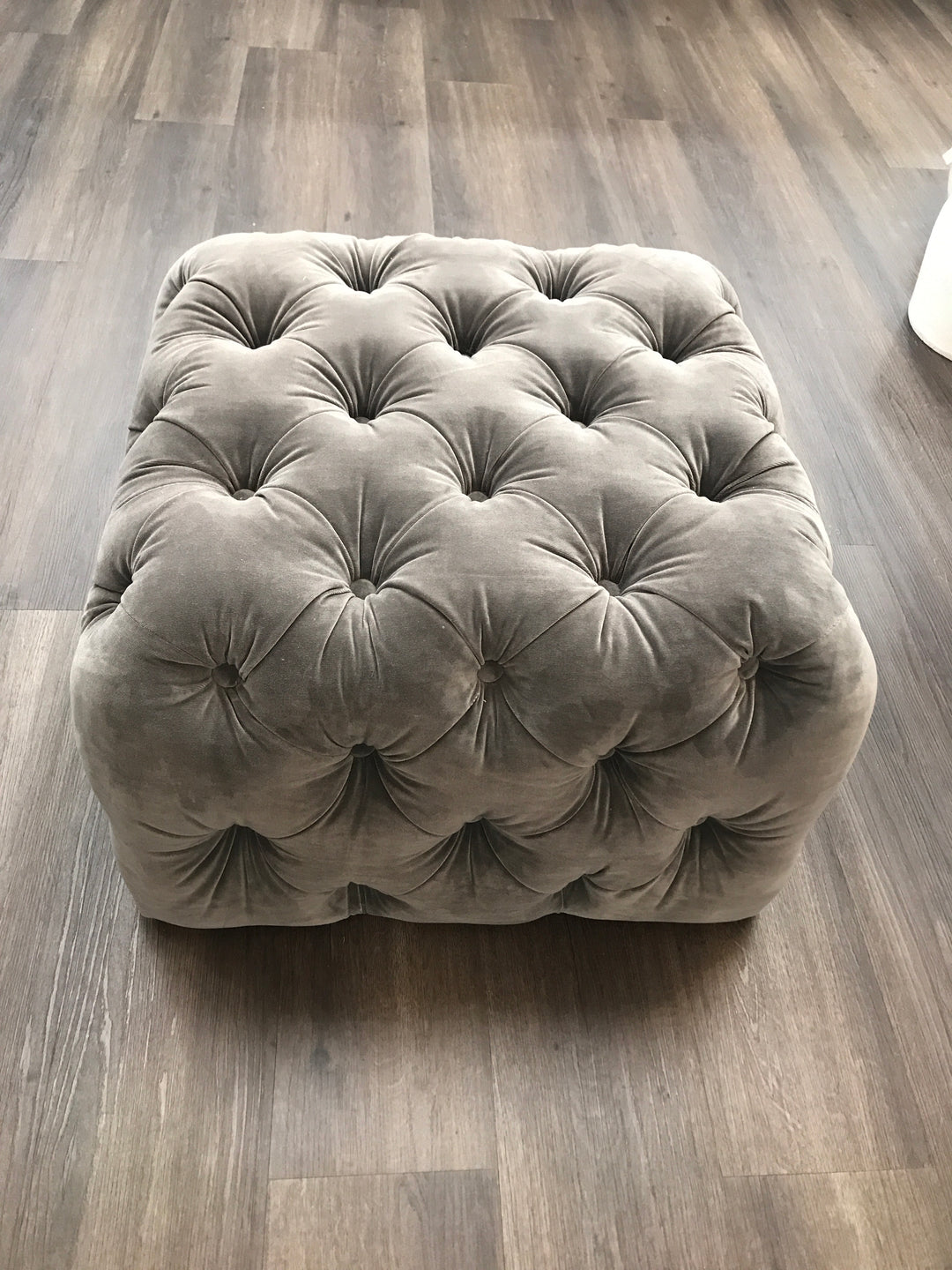 Grey Velvet Buttoned ottoman