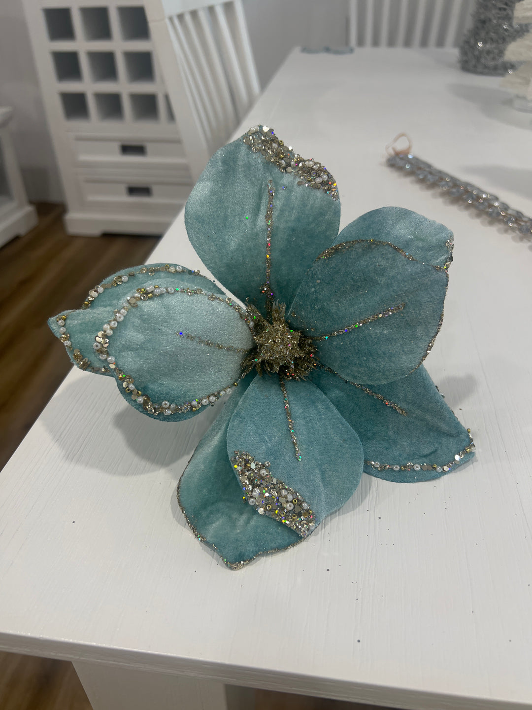 Flower Head Velvet 20x20cm Blue