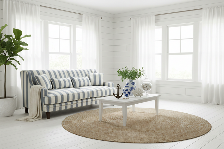 Bondi Hamptons  3 Seater Sofa Blue Stripe FLOORSTOCK