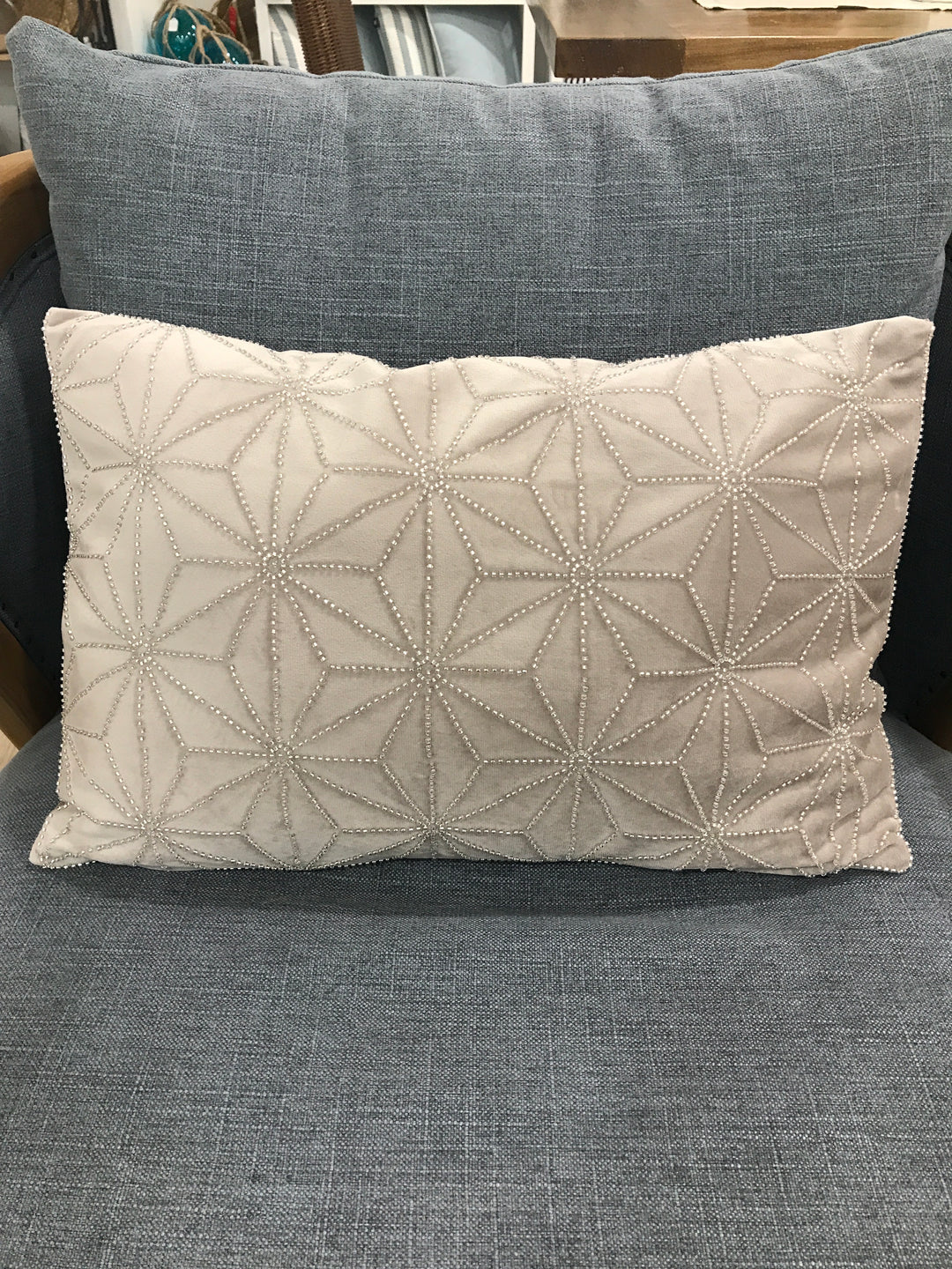 Hamptons Velvet Diamonte Cushion Geo Cool Grey (Lumbar)