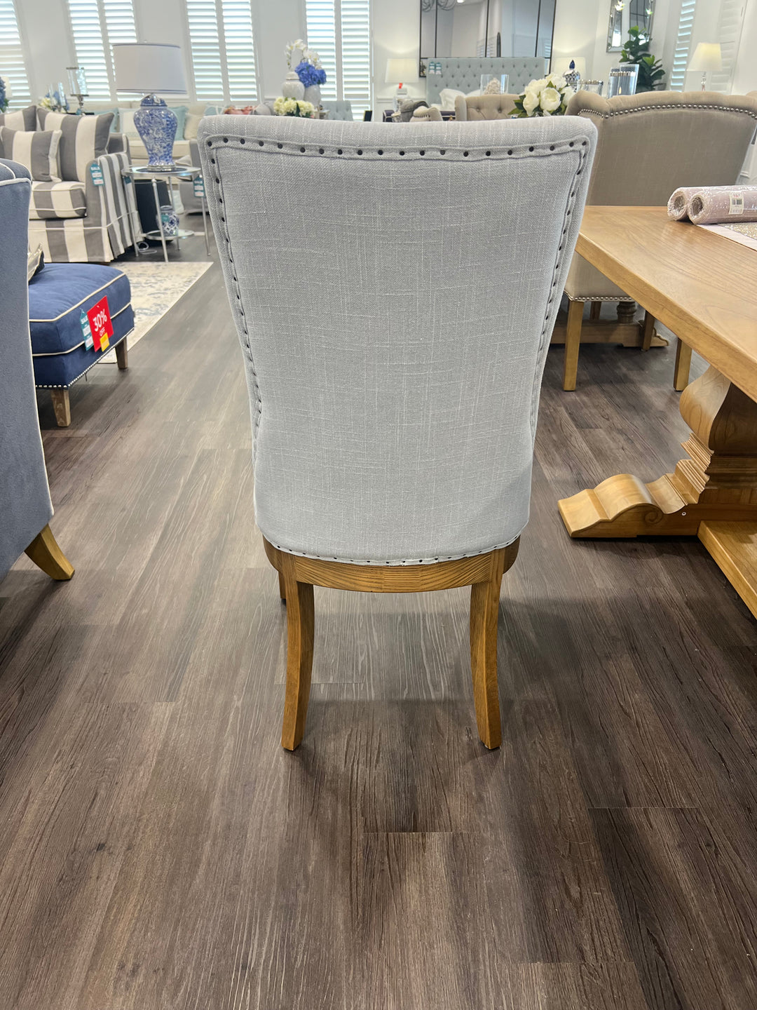 Duck Egg Hampton Oakwood Linen Dining Chair