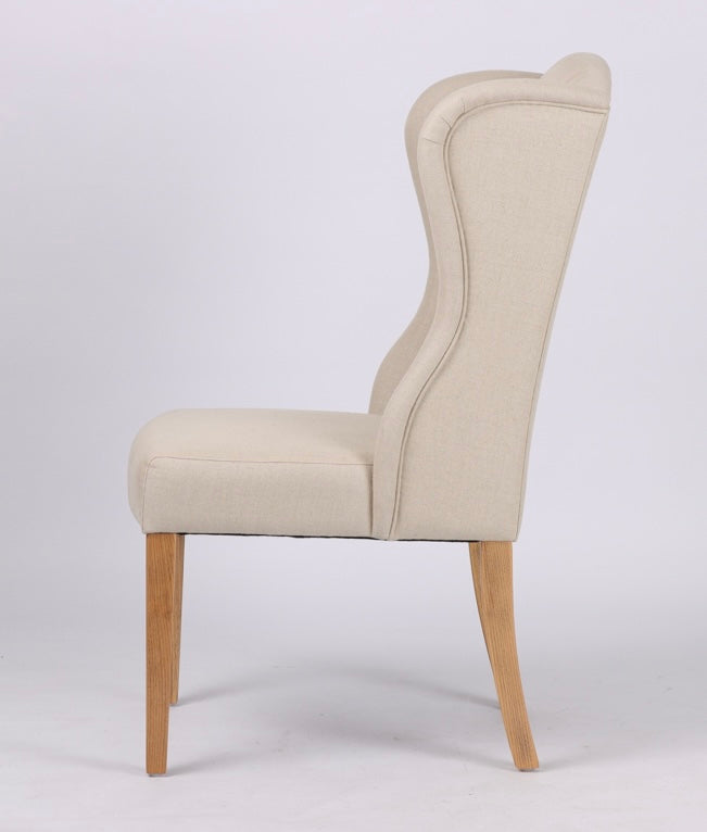 Hampton Beige Buttoned Winged Linen Dining Chair