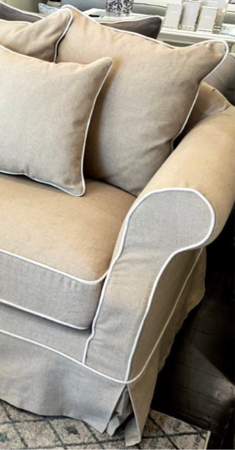 Ayla Hamptons Armchair Natural with White Piping