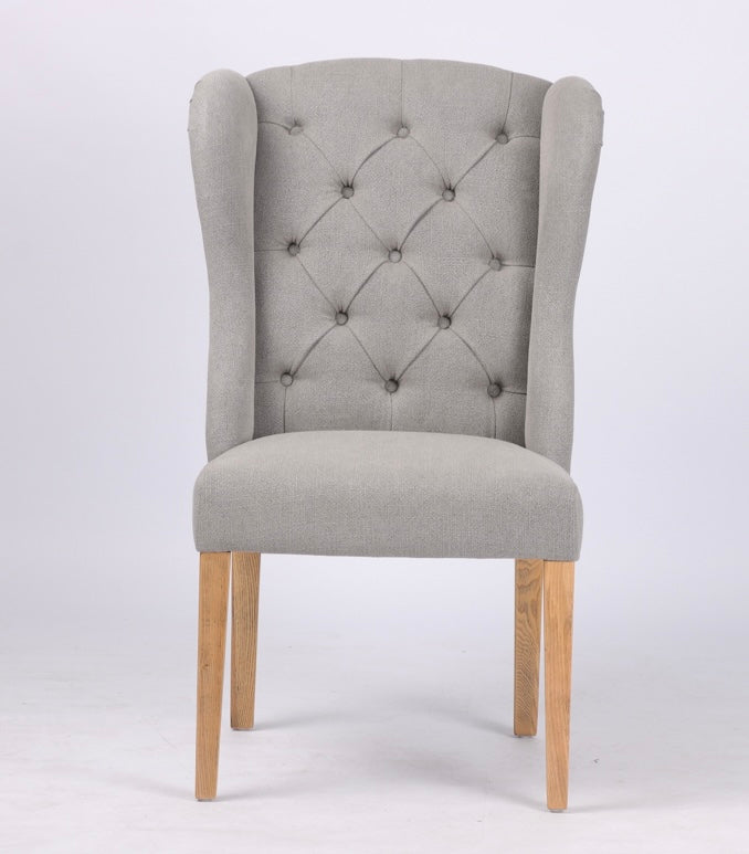 Hampton Storm Grey Buttoned Winged Linen Dining Chair