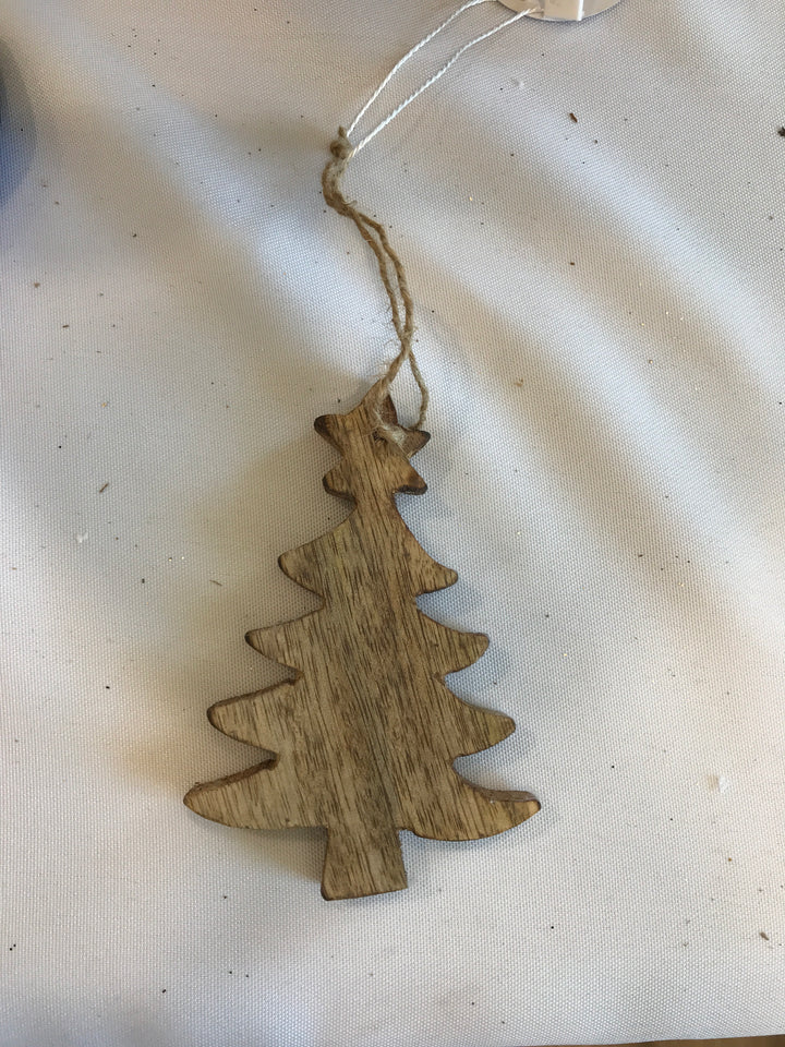 Mango Wood Xmas Hanger 10cm Brown 5 Asst