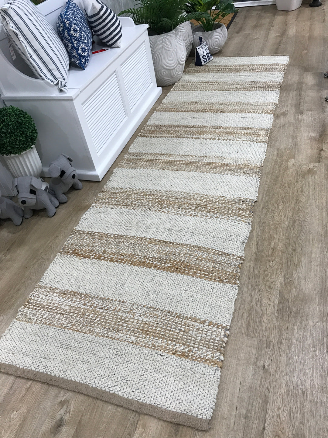 Bondi Natural White Stripe Jute Rug