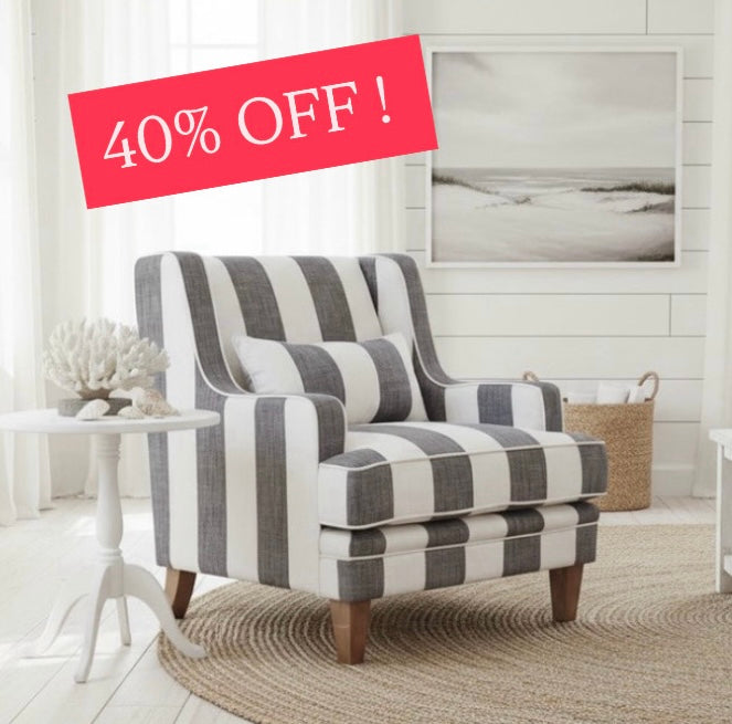Bondi Hamptons Grey Stripe Armchair FLOORSTOCK