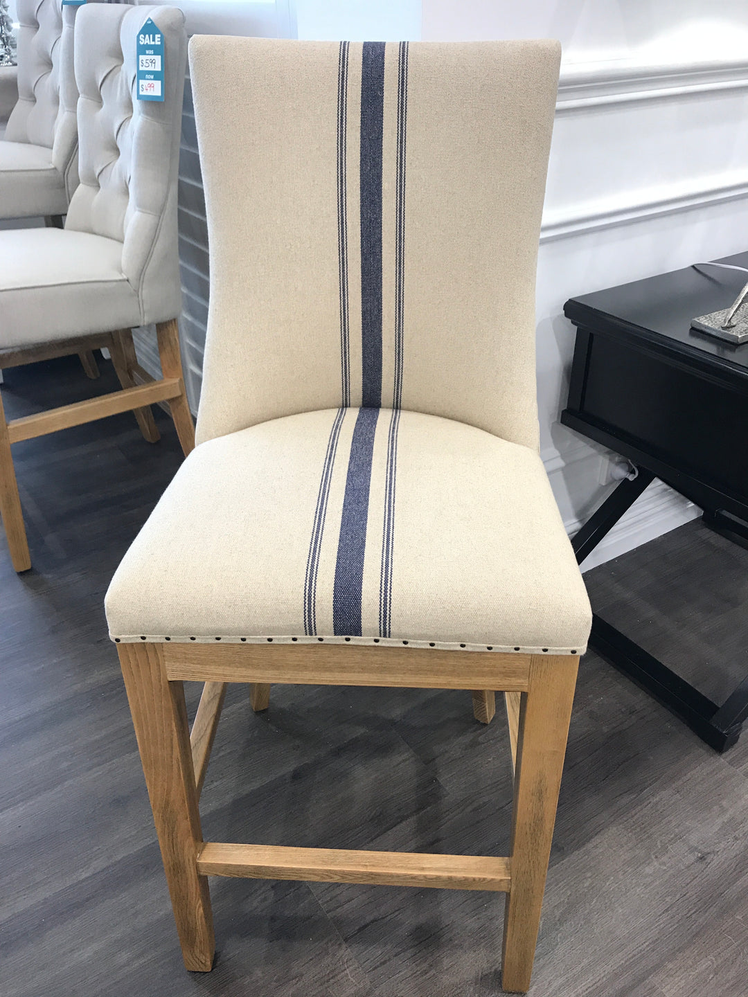 Hampton Blue Stripe Linen Counter Chair 65cm Seat Height