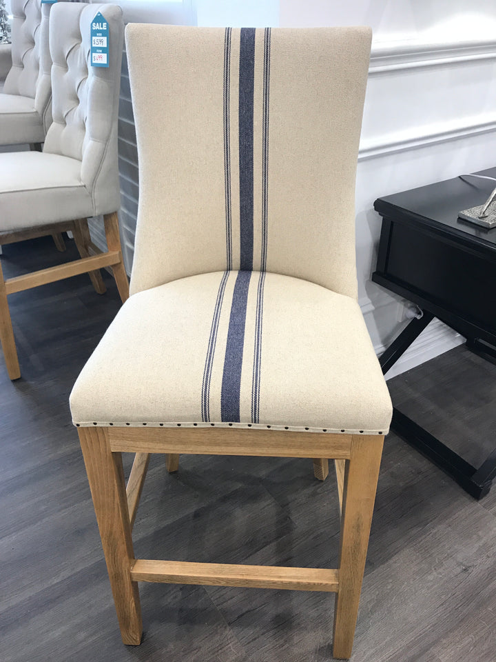 Hampton Blue Stripe Linen Counter Chair 65cm Seat Height