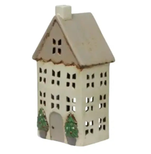 Christmas Tea Light House Stone with Pots Medium