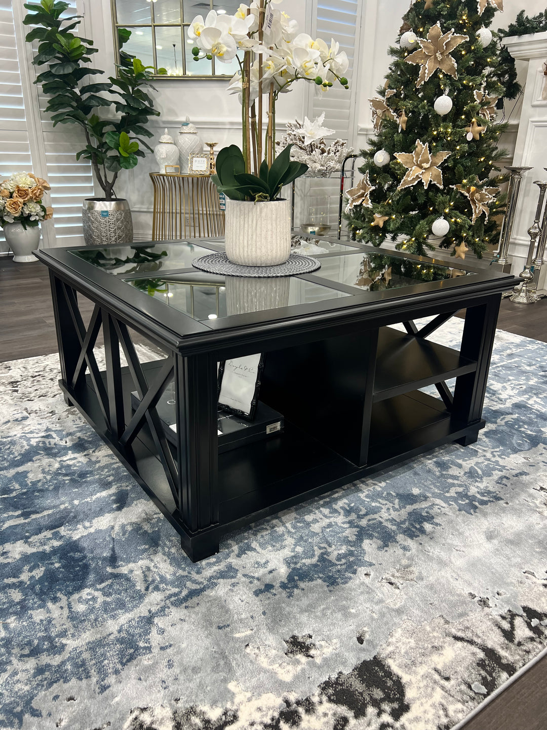 Sorrento Hamptons Black Square 100cm Coffee Table White