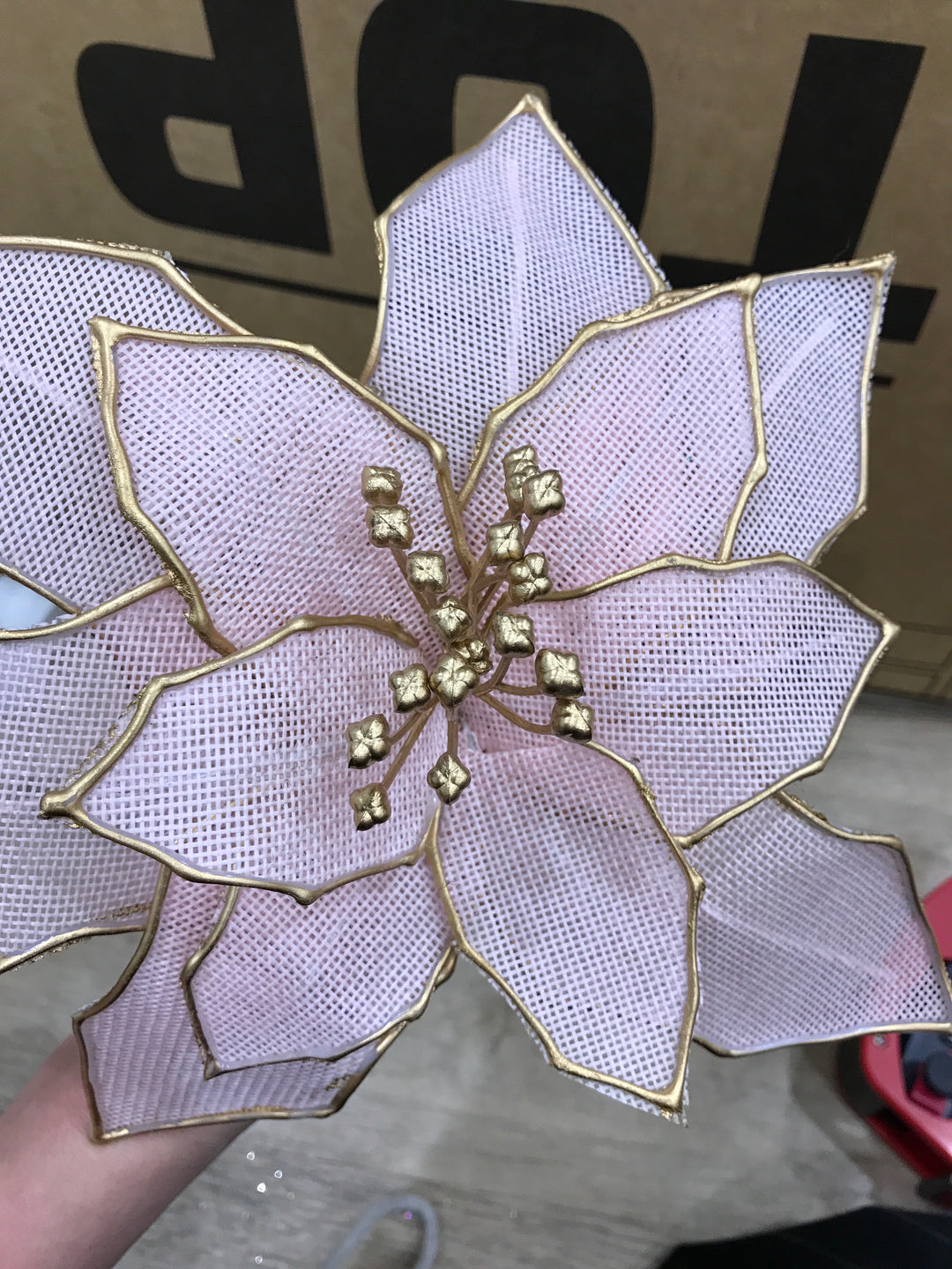 Fabric Clip Poinsettia Pink Gold Edge