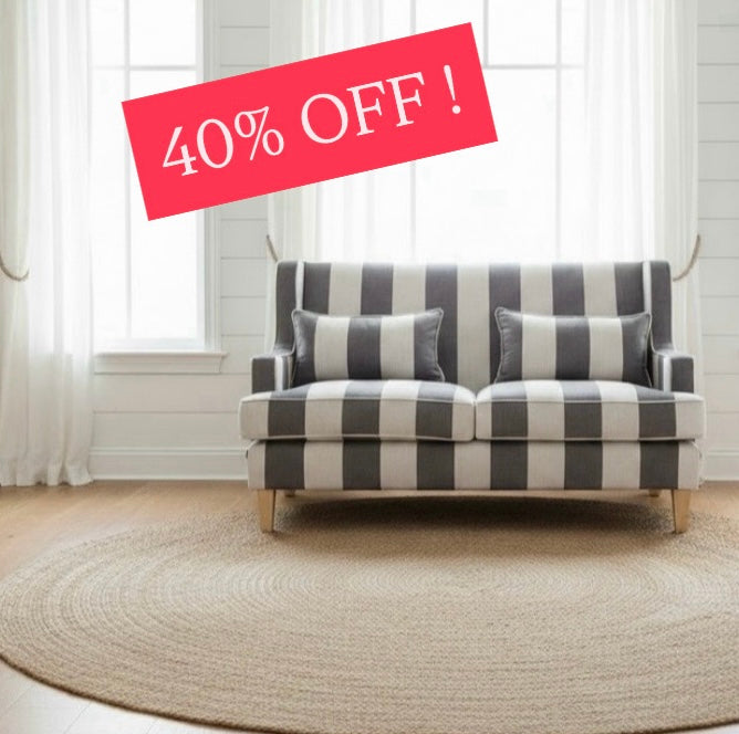 Bondi Hamptons  Grey Stripe 2 Seater Sofa FLOORSTOCK