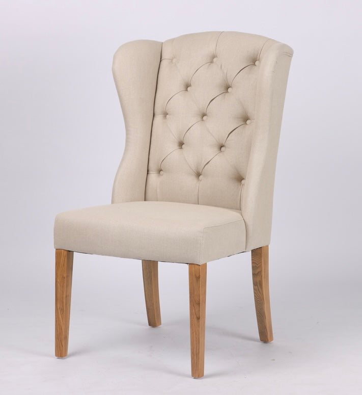 Hampton Beige Buttoned Winged Linen Dining Chair