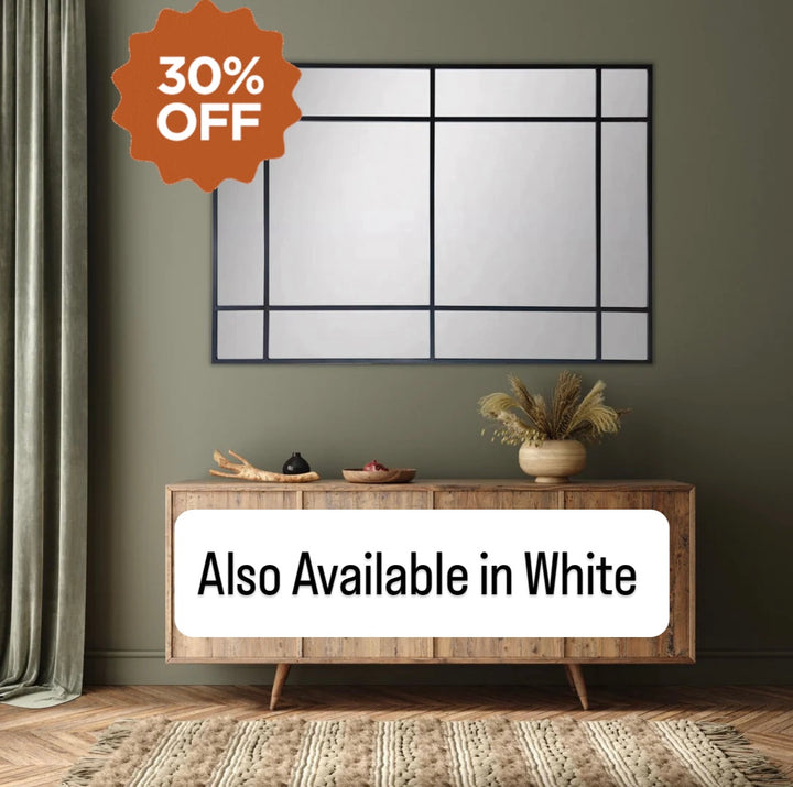 12 Pane Large Black Rectangle Mirror