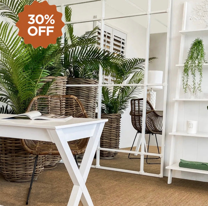 CRAWFORD RECTANGULAR 16 PANE IRON FRAMED MIRROR - WHITE