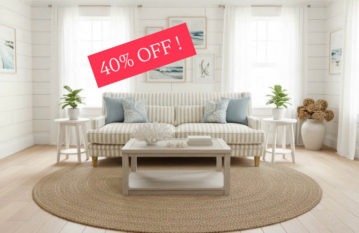 Bondi Hamptons  Natural Stripe  3 Seater Sofa