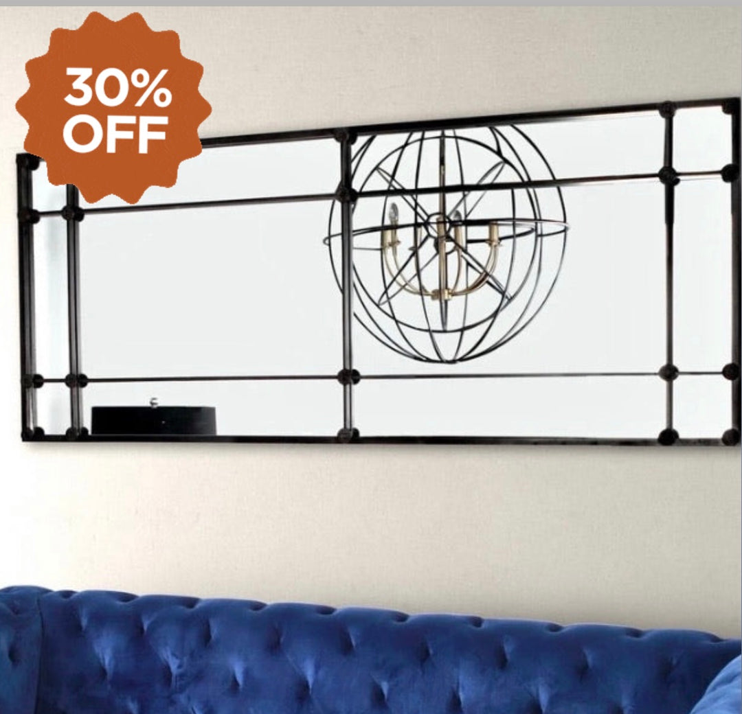 12 Pane Black Rectangle Mirror