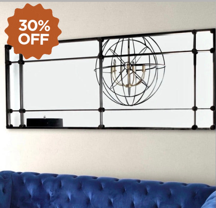 12 Pane Black Rectangle Mirror