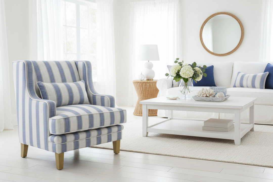 Bondi Hamptons Blue Stripe Armchair