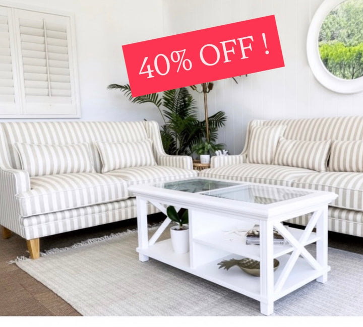 Bondi Hamptons  2 Seater Sofa Natural Stripe