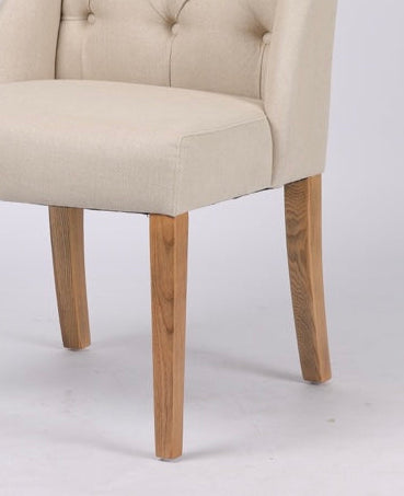 Hampton Beige Buttoned Winged Linen Dining Chair