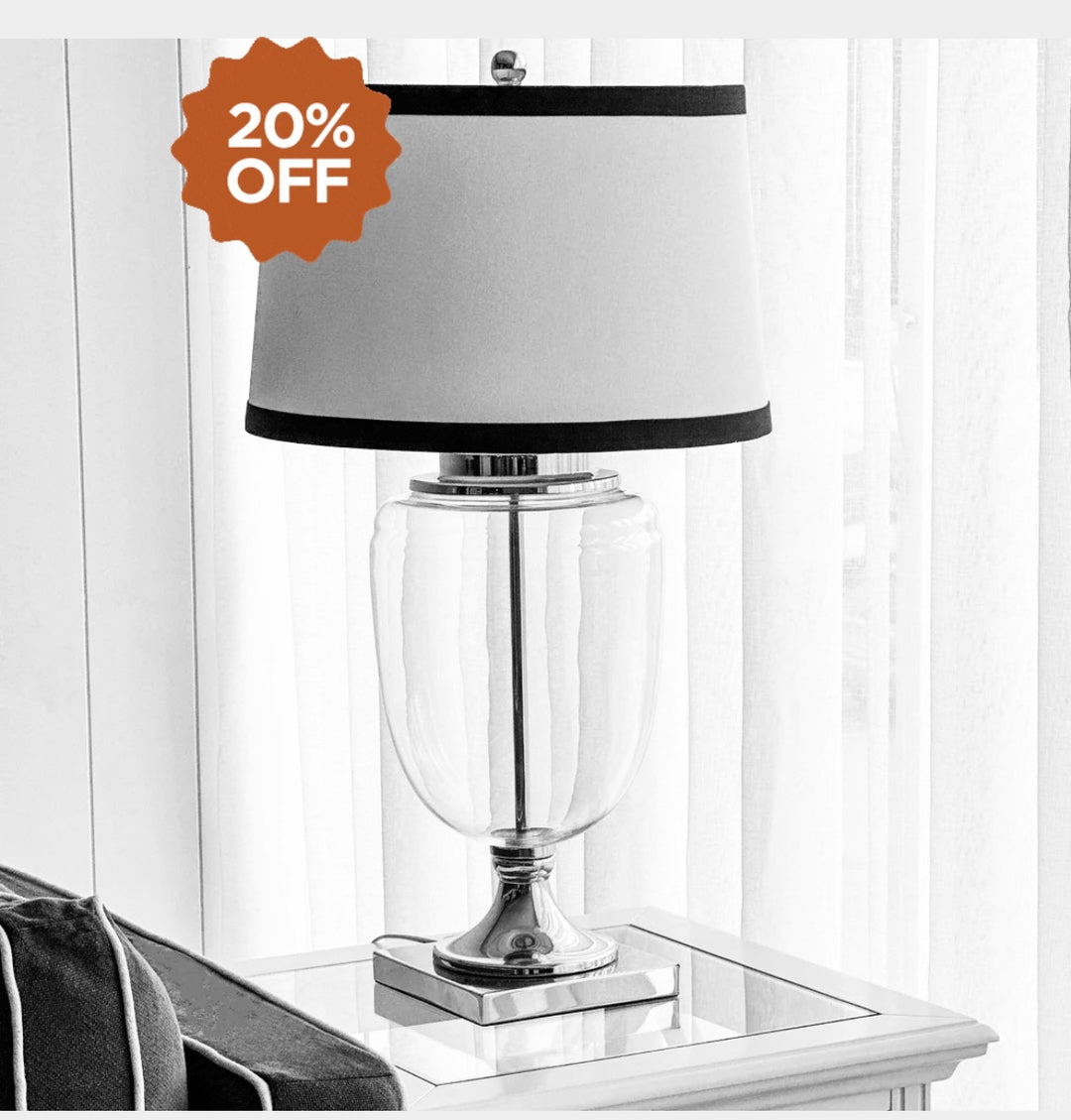 Charlotte Glass and Nickle Lamp Black