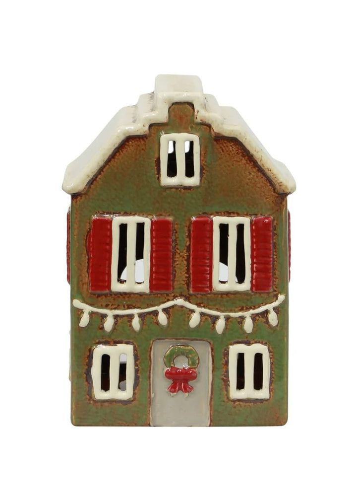 Alsace Tea Light House Christmas Green with Shutters
