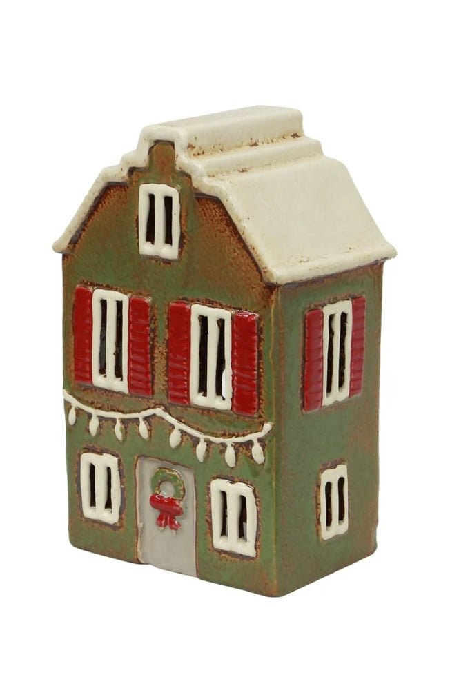 Alsace Tea Light House Christmas Green with Shutters
