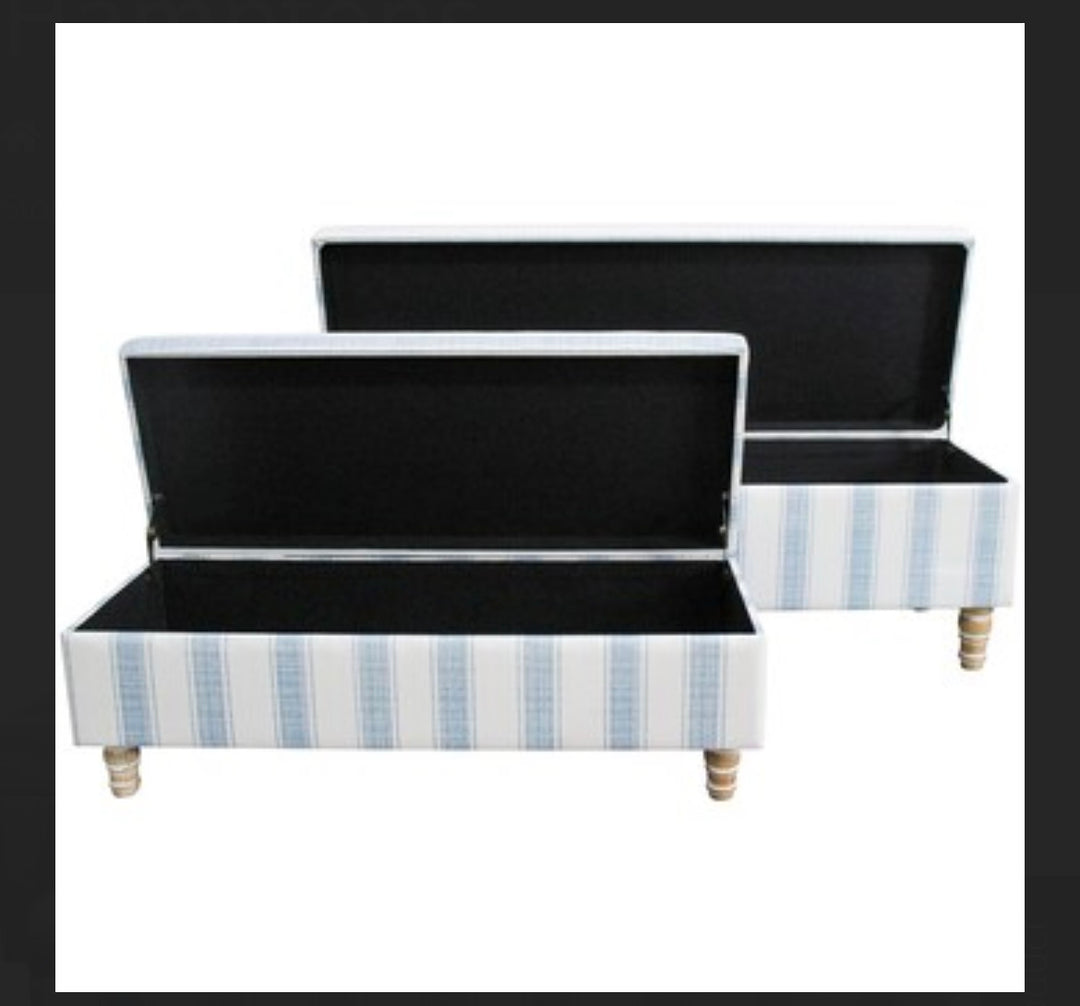 Hamptons Blue Stripe Storage Ottoman Small