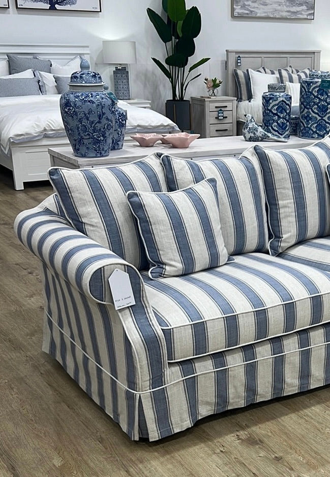 Ayla Hamptons 2 Seater Sofa Blue Stripe
