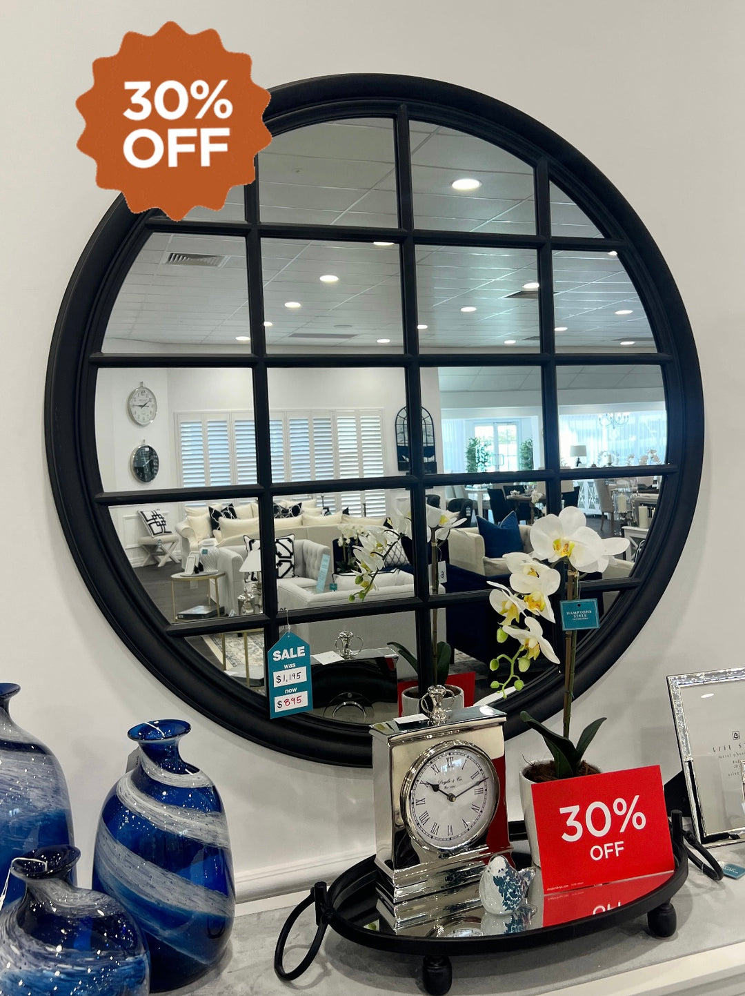 Hamptons Black Round Mirror