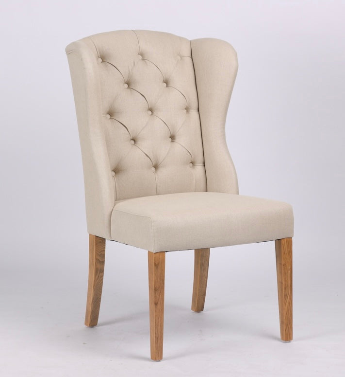 Hampton Beige Buttoned Winged Linen Dining Chair
