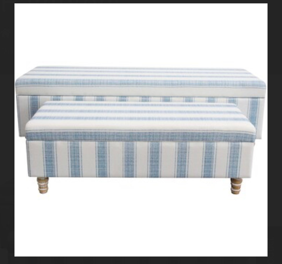 Hamptons Blue Stripe Storage Ottoman Small
