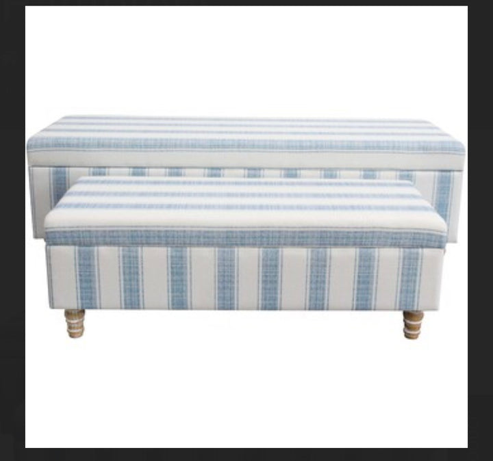 Hamptons Blue Stripe Storage Ottoman Small