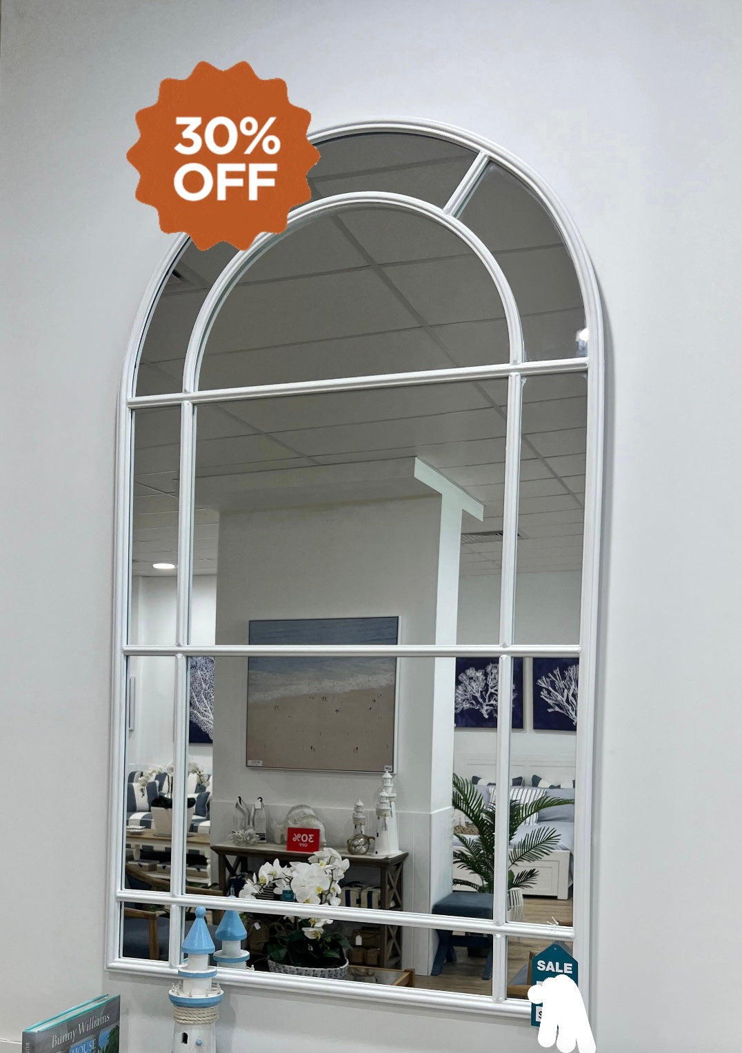 Hamptons White Iron Arch Mirror Small