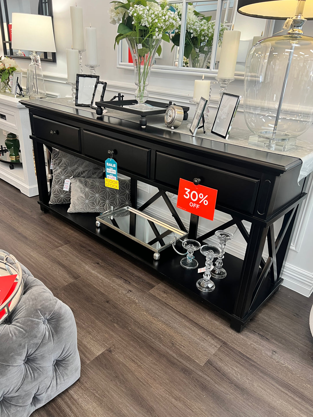 Sorrento Hamptons 3 Drawer 190cm Console Black FLOORSTOCK