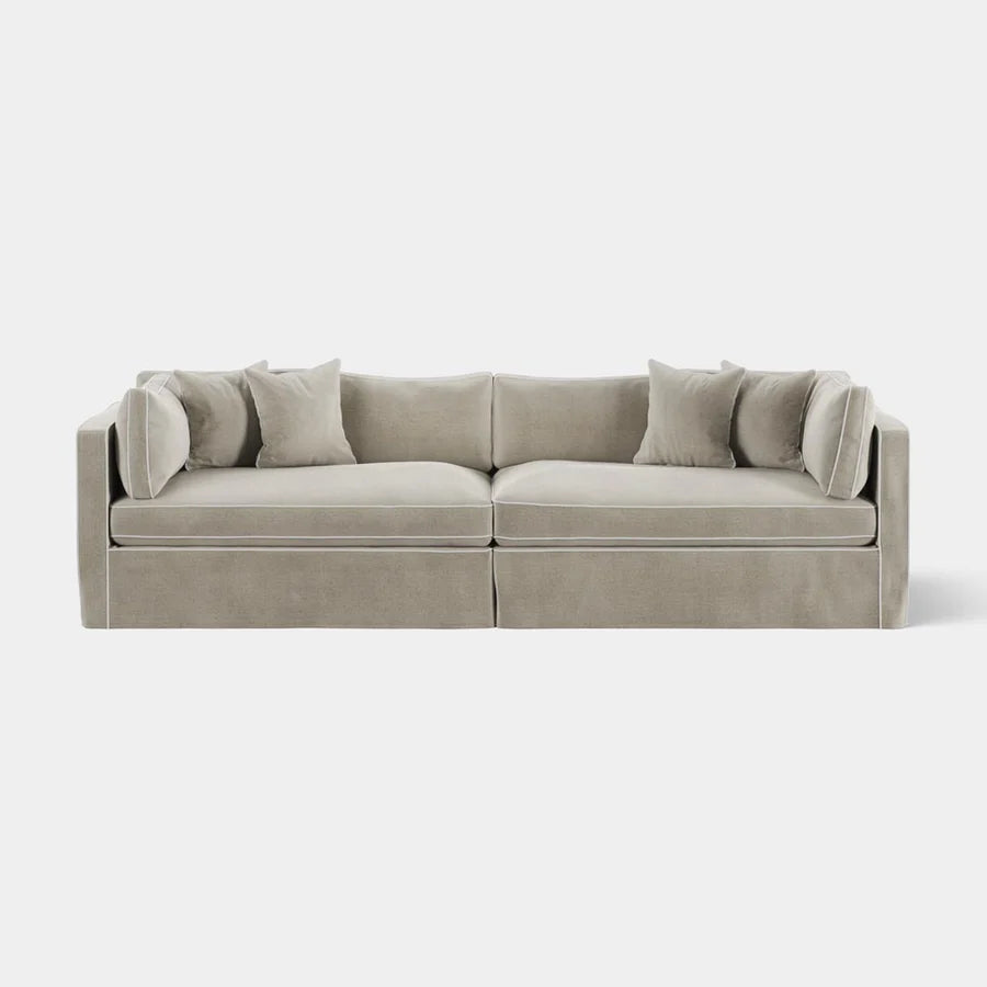 Newport 4 Seat Sofa Natural with White Piping