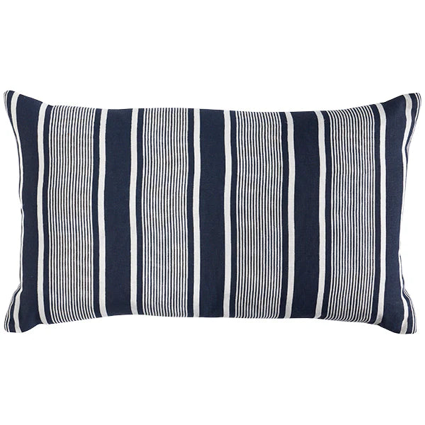 Hamptons Linen Capri Stripe Navy Lumbar Cushion