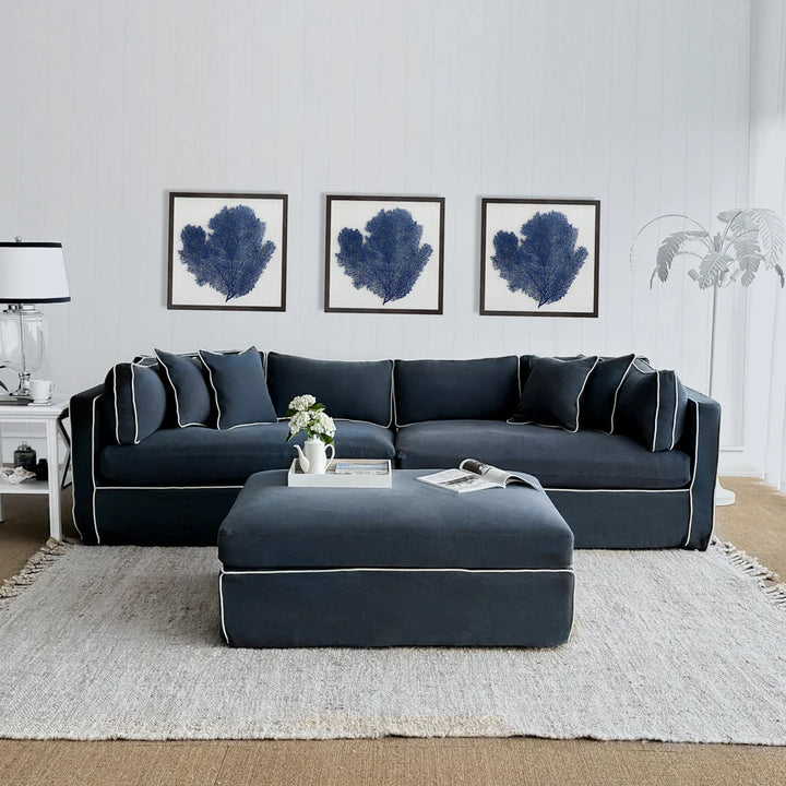 Newport 4 Seat Sofa Navy with White Piping