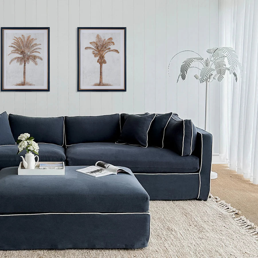 Newport 4 Seat Sofa Navy with White Piping