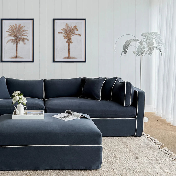 Newport 4 Seat Sofa Navy with White Piping
