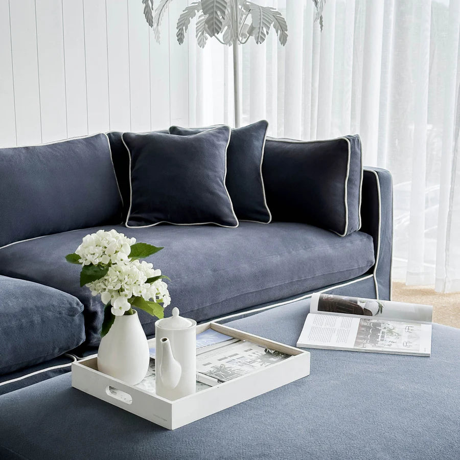Newport 4 Seat Sofa Navy with White Piping