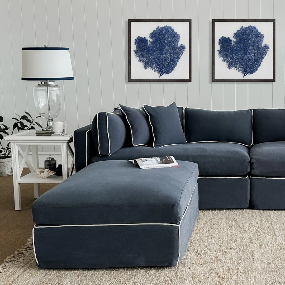 Newport 4 Seat Sofa Navy with White Piping