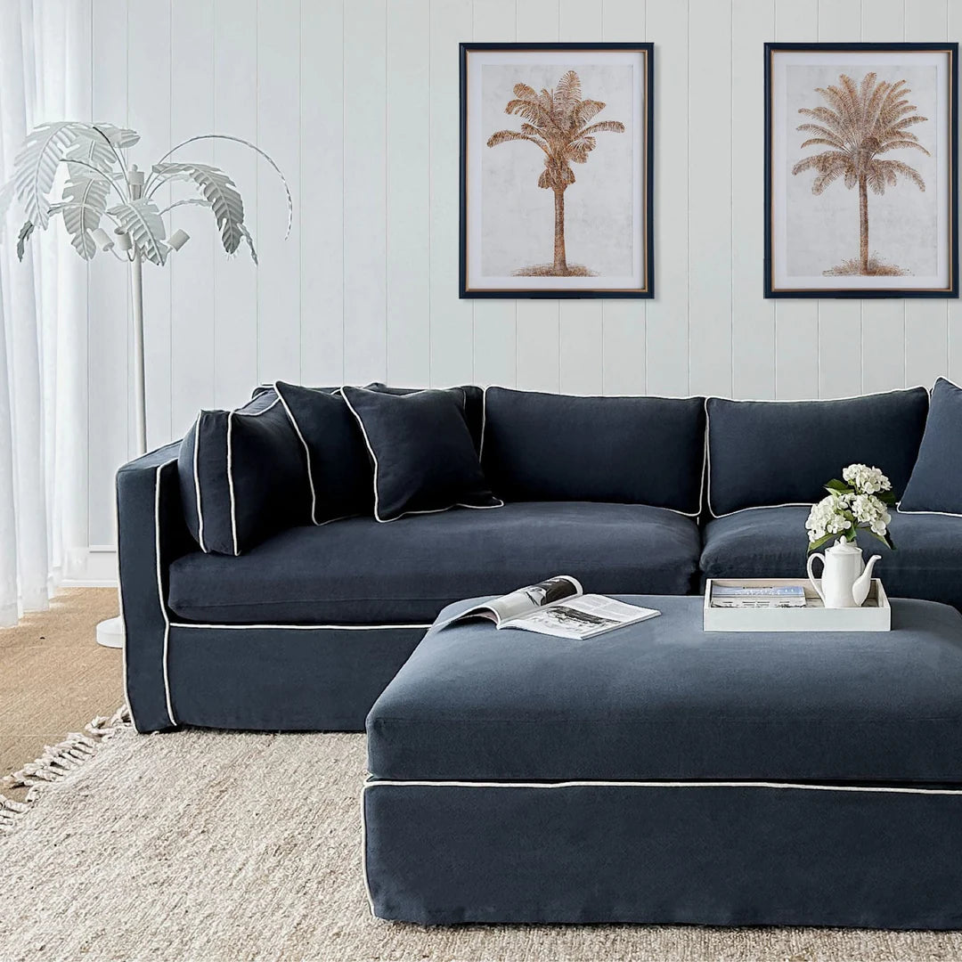 Newport 4 Seat Sofa Navy with White Piping