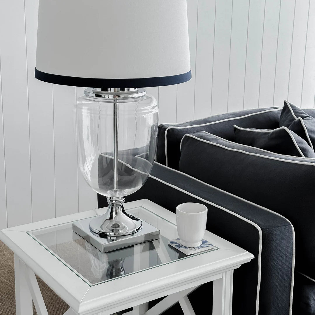 Newport 4 Seat Sofa Navy with White Piping