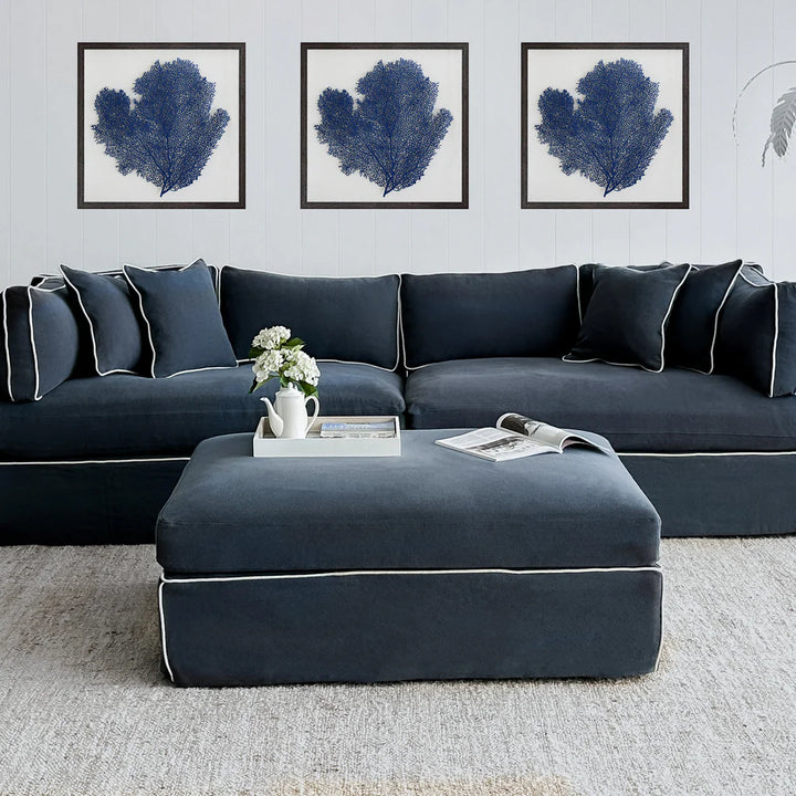 Newport 4 Seat Sofa Navy with White Piping