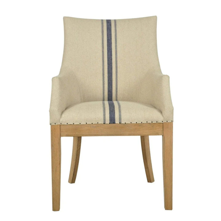 Hampton Oakwood Linen Armchair Blue Stripe