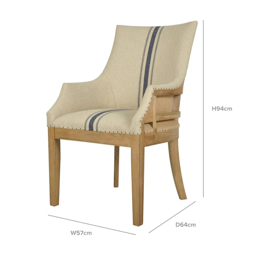 Hampton Oakwood Linen Armchair Blue Stripe