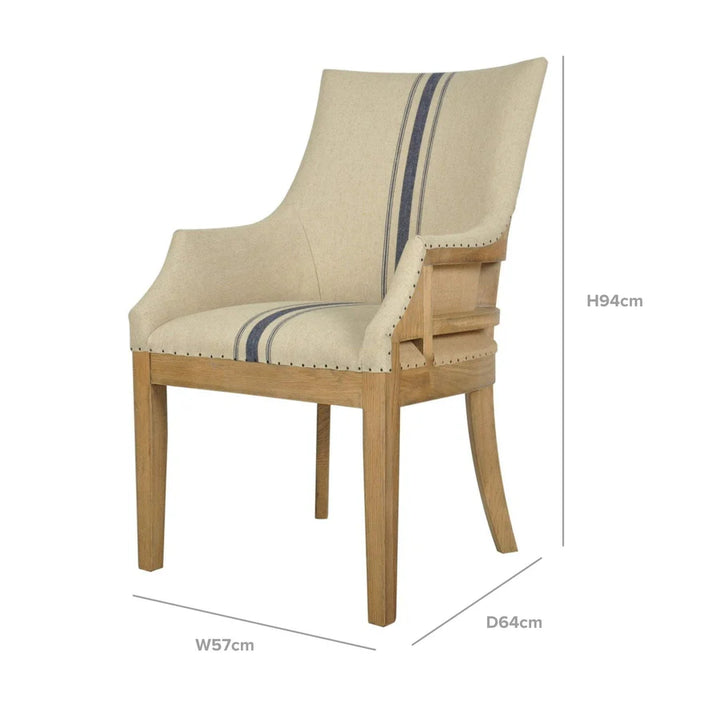 Hampton Oakwood Linen Armchair Blue Stripe